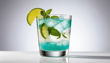 Colorful cocktail with mint and lime garnishes served in a glass Generative AI