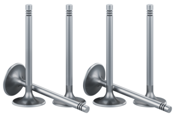 Set of engine intake valves, transparent background