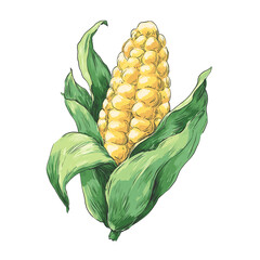 Freshly picked corn on the cob with green leaves ready for cooking or grilling, showcasing natural colors and textures