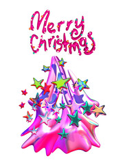 Christmas tree decorated with stars in 3D style, background for your poster design