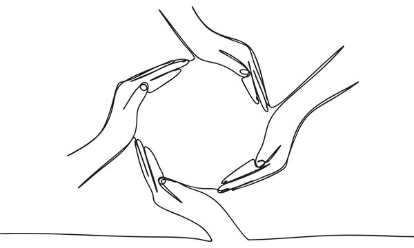 Continuous Line Art of Four Hands Forming a Circle