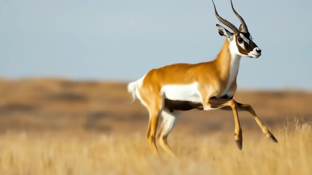 A beautiful, agile gazelle runs across the dry savanna, a powerful animal perfectly adapted to its life in the African grasslands.