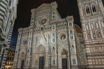 Florence Cathedral and Giotto&rsquo;s Campanile illuminated at night, Florence, Italy