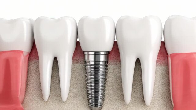 Dental implant process including placement and integration with surrounding teeth and gum tissue for improved oral health