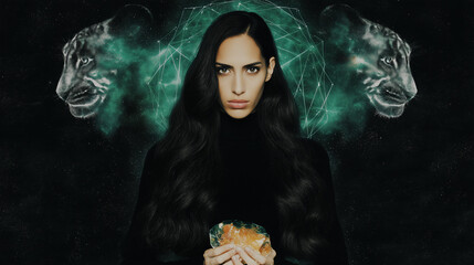 Beautiful Woman with Capricorn Zodiac Symbol, Astrology Concept
