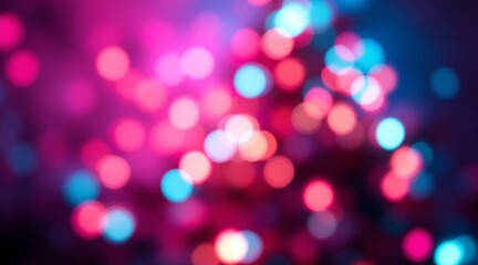 Vibrant pink, red, and blue bokeh light circles shimmering on a dark abstract background for a festive celebration concept and modern graphic design template