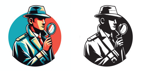vector and silhouette set of detectives on white background