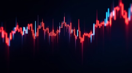 Abstract financial candlestick chart showing market data fluctuations on a dark digital background for investment trend concept and economic analysis