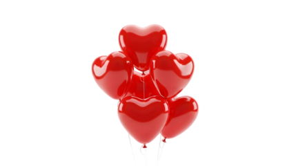 Stack of glossy red hearts isolated on transparent background