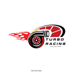 Dynamic Turbo Racing Emblem with Fiery Exhaust