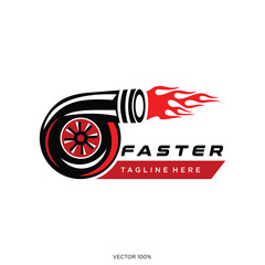 Dynamic Turbocharger Logo with Red Flames for Speed