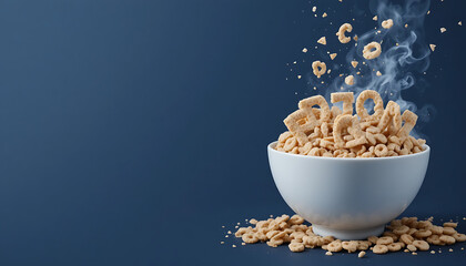 2020 Alphabet Cereal in Milk Bowl with Floating Letters on Blue Background for Whimsical Breakfast Art, 4K image 