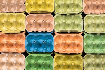 Empty egg boxes viewed from above