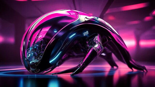 Futuristic, metallic creature, vibrant neon lighting