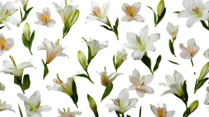 White Lily Flowers Seamless Pattern Isolated on White Background