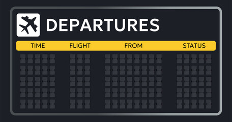 Airport departures board with time flight origin and status fields. Minimal style with clear shapes and smooth contrast © stas111