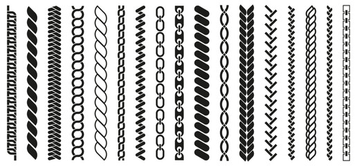 Various chain and rope patterns in vertical arrangement. Clean bold silhouettes show texture variety