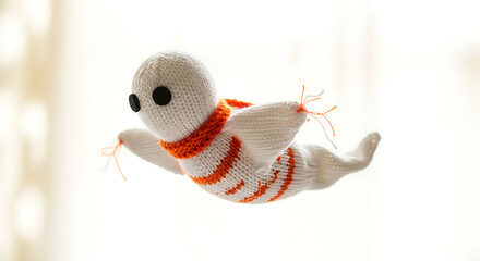 Knitted white ghost with orange stripes and scarf image