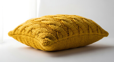 Yellow Cable Knit Throw Pillow cushion knitted