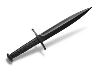 Black tactical dagger design rests diagonally across a stark white background