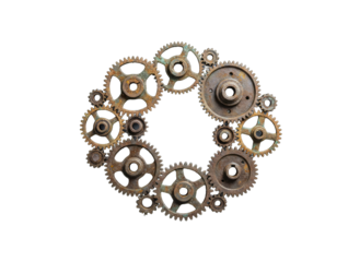 Rusty Gears Arranged in a Circle on White