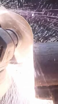 Dynamic spark progression in industrial steel grinding sequence with vibrant energy