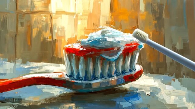 Abstract still life of a toothbrush with toothpaste