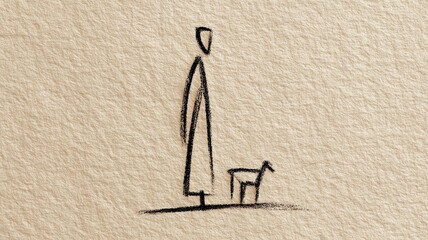Shepherd caring for flock, a symbol of guidance and protection in style drawing minimalist simple