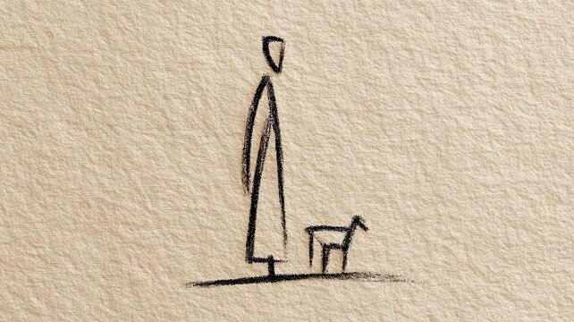 Shepherd caring for flock, a symbol of guidance and protection in style drawing minimalist simple