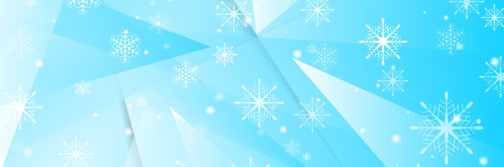 Low poly geometric blue Christmas winter abstract background. Vector banner design