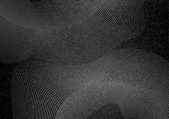 Abstract monochrome wavy curved lines with grunge grainy texture background. Geometric linear vector design