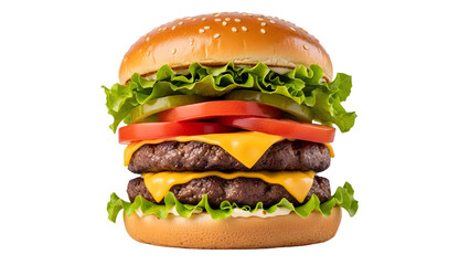 Delicious double cheeseburger with fresh ingredients isolated on transparent background