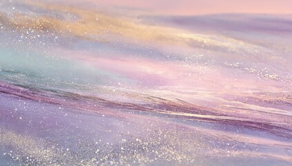 An abstract pastel depiction of undulating waves with iridescent shimmer