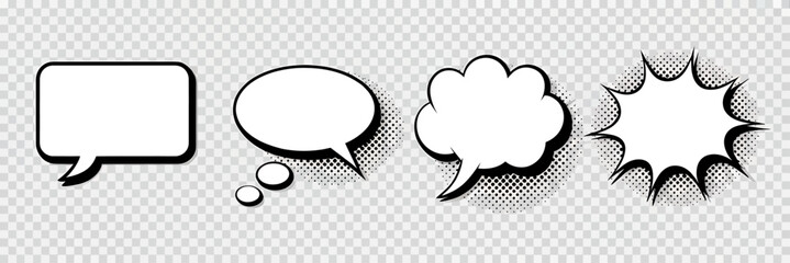Classic comic book style speech bubbles with halftone shadow