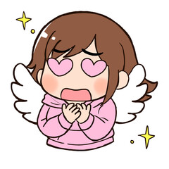 Girl with heart eyes and angel wings overwhelmed by cuteness(尊さに目がハートになって羽が生える女の子)