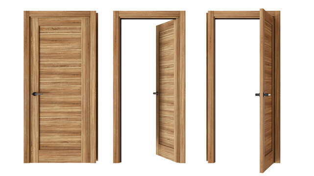 Wooden interior door set closed and open
