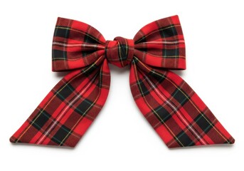 Fabric accessory featuring a traditional red tartan plaid pattern centered on a white background