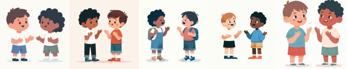 Fototapeta premium vector 2 little boy talking casually with open hand gestures