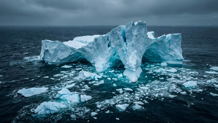 Dramatic iceberg floats in the arctic sea, a powerful symbol of climate change impact