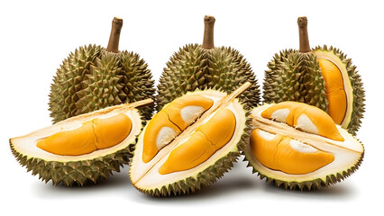 Fresh Durian Fruits Cut Open Revealing Rich Yellow Flesh and Creamy Pulp