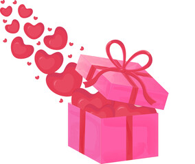 pink gift box with hearts 