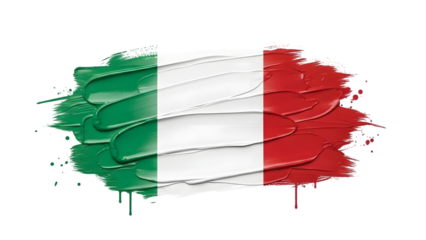 Waving italian flag brush stroke effect isolated on transparent background