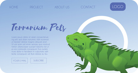 Website page featuring a green iguana, online store, exotic animals.
