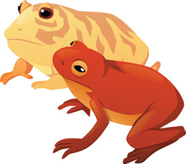 Red frog and yellow striped toad icon, terrarium pet.