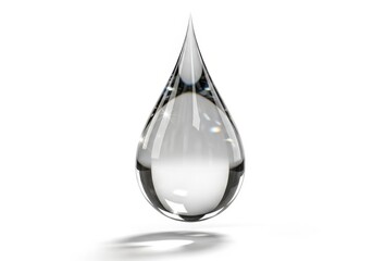 Obraz premium Single, perfectly formed liquid sphere poised for descent against a stark white background.