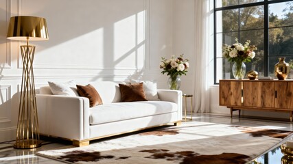 Obraz premium Modern Interior Luxury White Gold Elegant Living Space AI Visual 