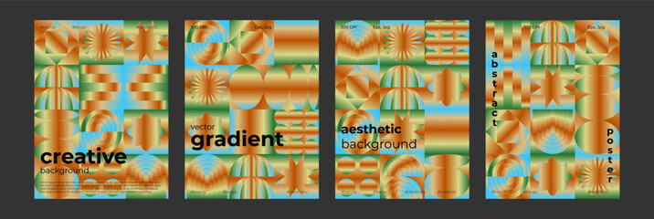 Obraz premium Vibrant abstract gradient posters collection with futuristic Y2K vibe. Soft holographic and geometric designs ideal for trendy blogs, sites, covers, and digital branding