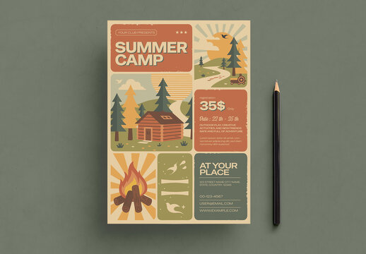 Retro Summer Camp Flyer Design Layout