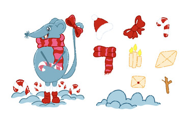 A drawing with a mouse and New Year elements.