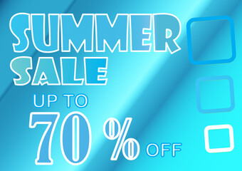 Summer sale poster, up to 70% off, blue background